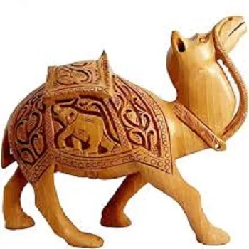 Wooden Floral Carved Camel  Statue